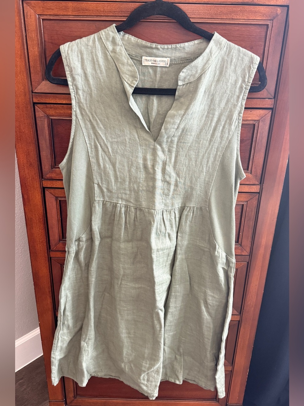 Sleeveless Linen Tunic Dress in Sage - Trina Turk